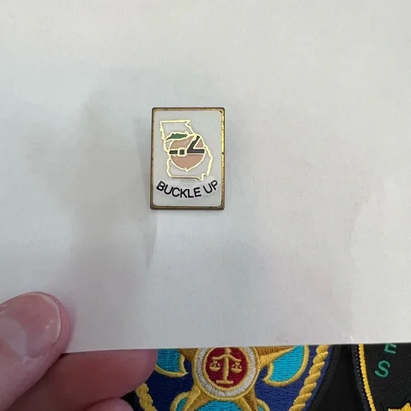 Police Buckle Up Pin - Gold, Black, White - Picture 2 of 2